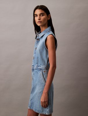 sage stone sleeveless denim mini dress for women calvin klein jeans