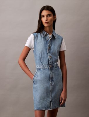 sage stone sleeveless denim mini dress for women calvin klein jeans