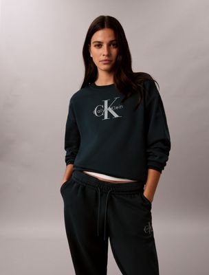 sweat en tissu éponge de coton avec monogramme green pour femmes calvin klein jeans