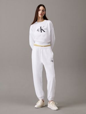 brilliant white relaxed monogram joggers for women calvin klein jeans