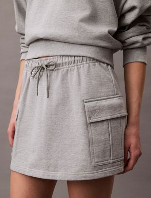 heroic grey htr cotton terry cargo mini skirt for women calvin klein jeans