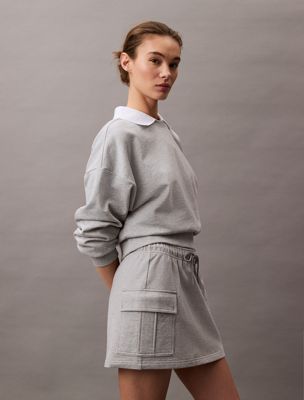 heroic grey htr cotton terry cargo mini skirt for women calvin klein jeans