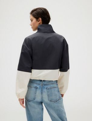 ebony / tofu cropped colour block nylon jacket for women calvin klein jeans