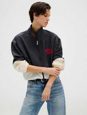 ebony / tofu cropped colour block nylon jacket for women calvin klein jeans