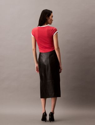 black leather midi skirt for women calvin klein