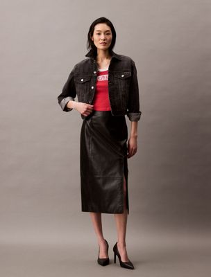 multi leather midi skirt for women calvin klein