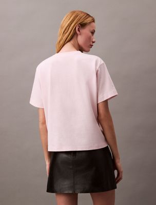 crystal pink varsity logo boxy t-shirt for women calvin klein jeans