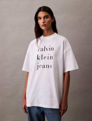 brilliant white relaxed logo t-shirt for women calvin klein jeans