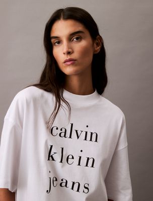 brilliant white relaxed logo t-shirt for women calvin klein jeans