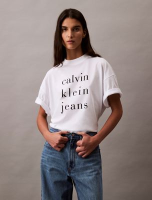 brilliant white relaxed logo t-shirt for women calvin klein jeans