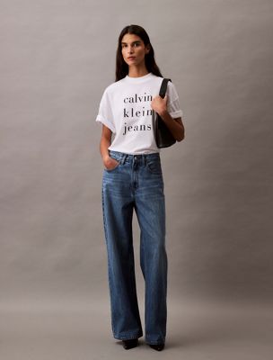 white relaxed logo t-shirt for women calvin klein jeans