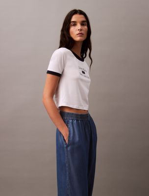 brilliant white slim script logo t-shirt for women calvin klein jeans