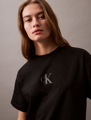 black cropped monogram t-shirt for women calvin klein jeans