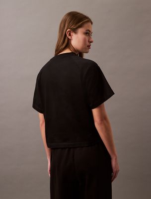 black cropped monogram t-shirt for women calvin klein jeans