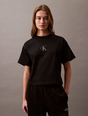black cropped monogram t-shirt for women calvin klein jeans