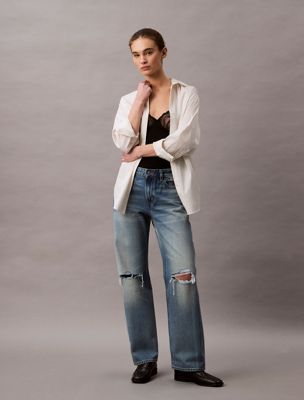 blue 90's straight jeans for women calvin klein jeans