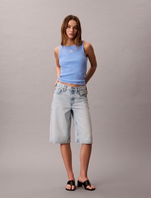 blue ribbed cotton badge tank top for women calvin klein jeans