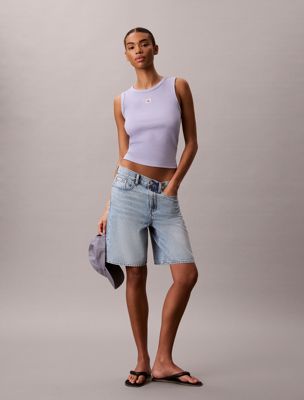 purple ribbed cotton tank top for women calvin klein jeans