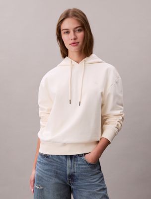 beige cotton terry monogram hoodie for women calvin klein jeans
