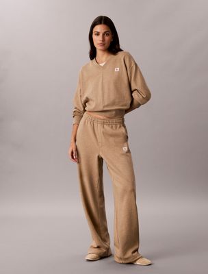 brown lässige jogginghose aus baumwoll-frottee für damen - calvin klein jeans