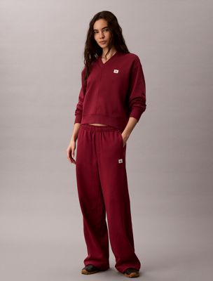 red jogginghose aus french-terry mit gewebtem monologo für damen - calvin klein jeans