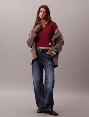 purple ribbed cotton v-neck t-shirt for women calvin klein jeans
