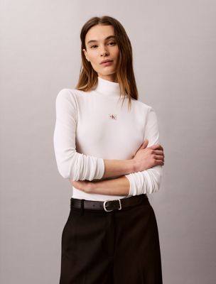 white rollkragen-top aus gerippter baumwolle für damen - calvin klein jeans