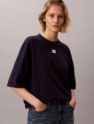 blue oversized t-shirt met embleem voor dames - calvin klein jeans
