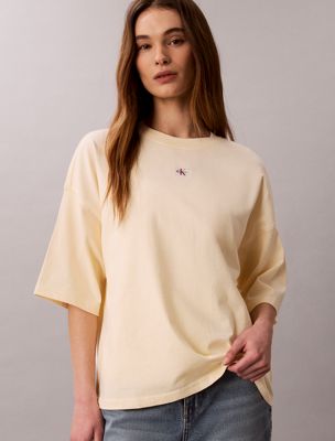 white oversized cotton badge t-shirt for women calvin klein jeans