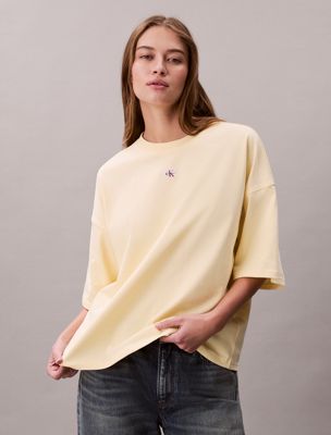 yellow oversized t-shirt met embleem voor dames - calvin klein jeans