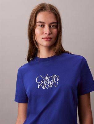 t-shirt slim avec logo graphique script cobalt pour femmes 