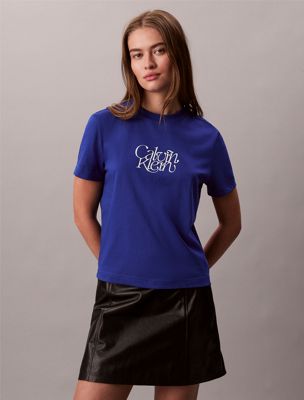 t-shirt slim avec logo graphique script cobalt pour femmes 