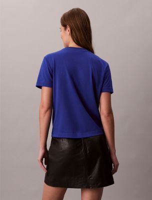 t-shirt slim avec logo graphique script cobalt pour femmes 