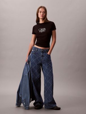 t-shirt slim avec logo graphique script black pour femmes 