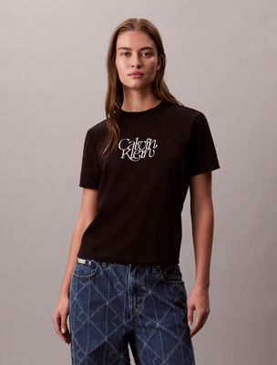 t-shirt slim avec logo graphique script black pour femmes 