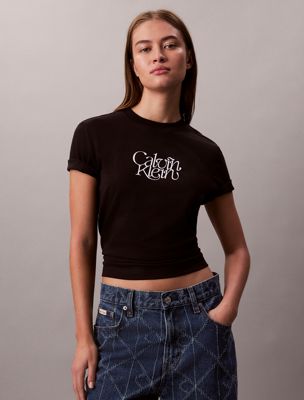 black script logo graphic slim t-shirt for women 