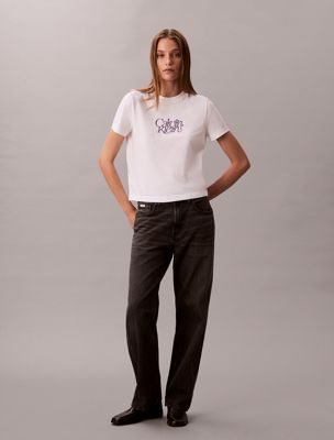 t-shirt slim avec logo graphique script brilliant white pour femmes 