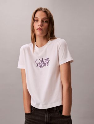t-shirt slim avec logo graphique script brilliant white pour femmes 