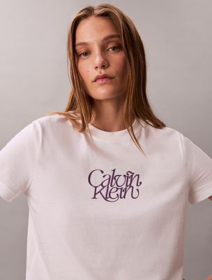 white script logo graphic slim t-shirt for women 