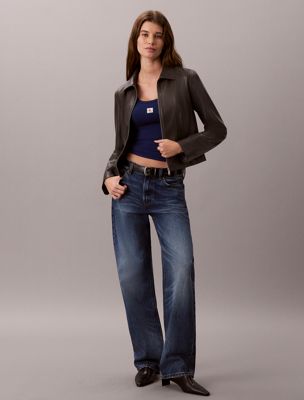 blue ribbed cotton long sleeve top for women calvin klein jeans