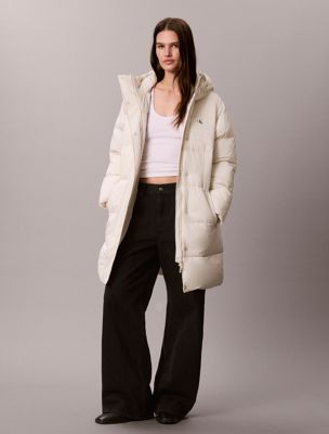 doudoune à capuche avec ceinture avec logo white pour femmes calvin klein jeans