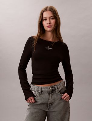 black monologo u-back t-shirt for women 