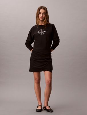 black french terry monologo sweatshirt dress for women 