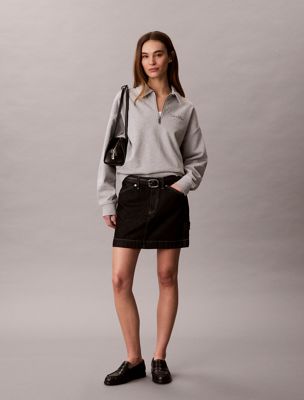 grey swobodna bluza z zamkiem na 1/4 długości z francuskiego frotte dla kobiety - calvin klein jeans