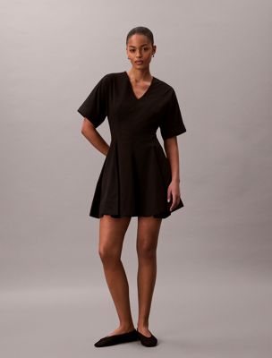 black short sleeve poplin mini dress for women calvin klein jeans
