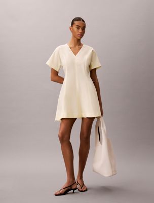 beige short sleeve poplin mini dress for women calvin klein jeans