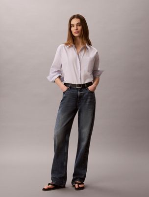 purple relaxed cotton poplin stripe shirt for women calvin klein jeans