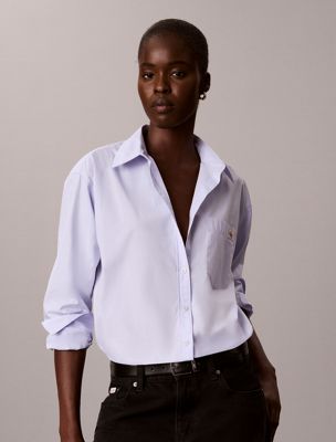 blue cotton poplin relaxed button-down shirt for women calvin klein jeans