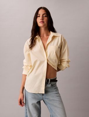 white relaxed cotton poplin shirt for women calvin klein jeans