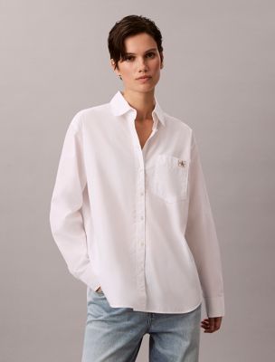 white relaxed cotton poplin shirt for women calvin klein jeans